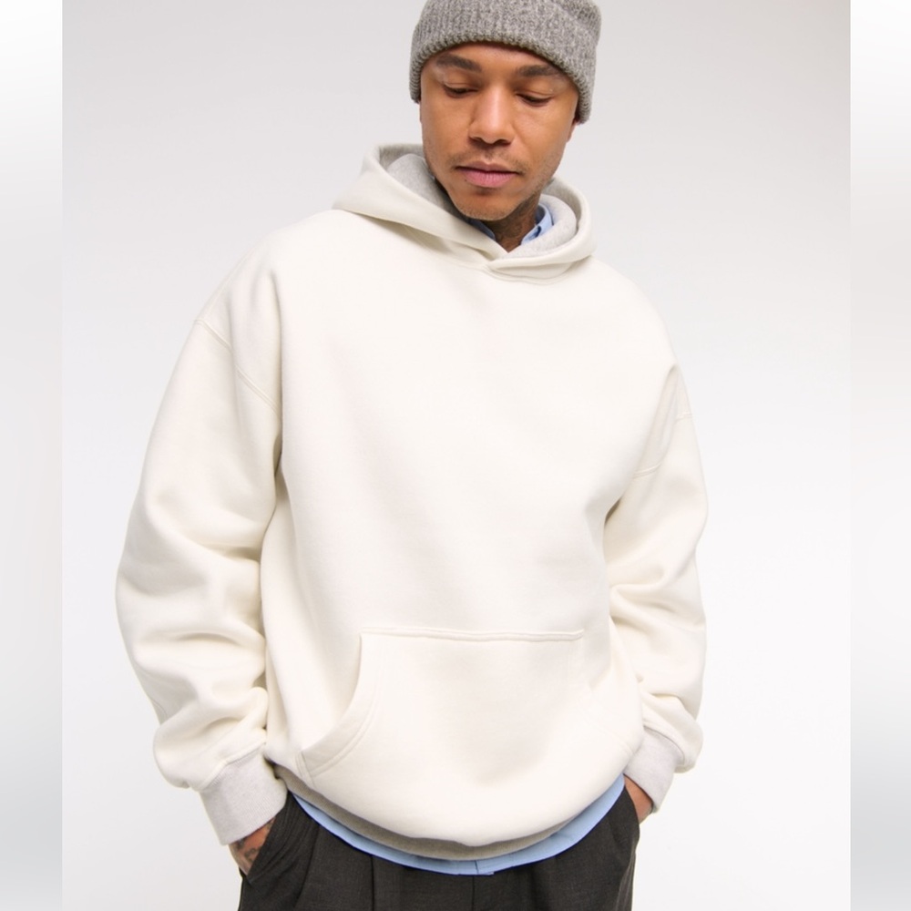 Abercrombie & Fitch Essential Popover Hoodie - Cream w/Heather Gray Details